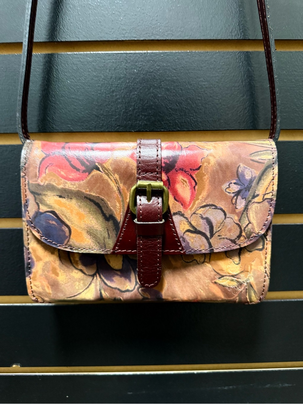 Patricia Nash Floral Leather Small Crossbody Bag Multicolor Buckle